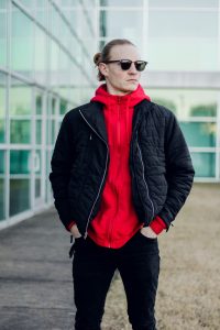Man wearing quilted jacket